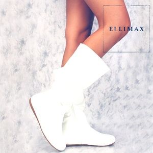 New HP💃 White Slouch Round Toe Faux Leather Mid Calf Boots Flat W/ Zipper sz 9